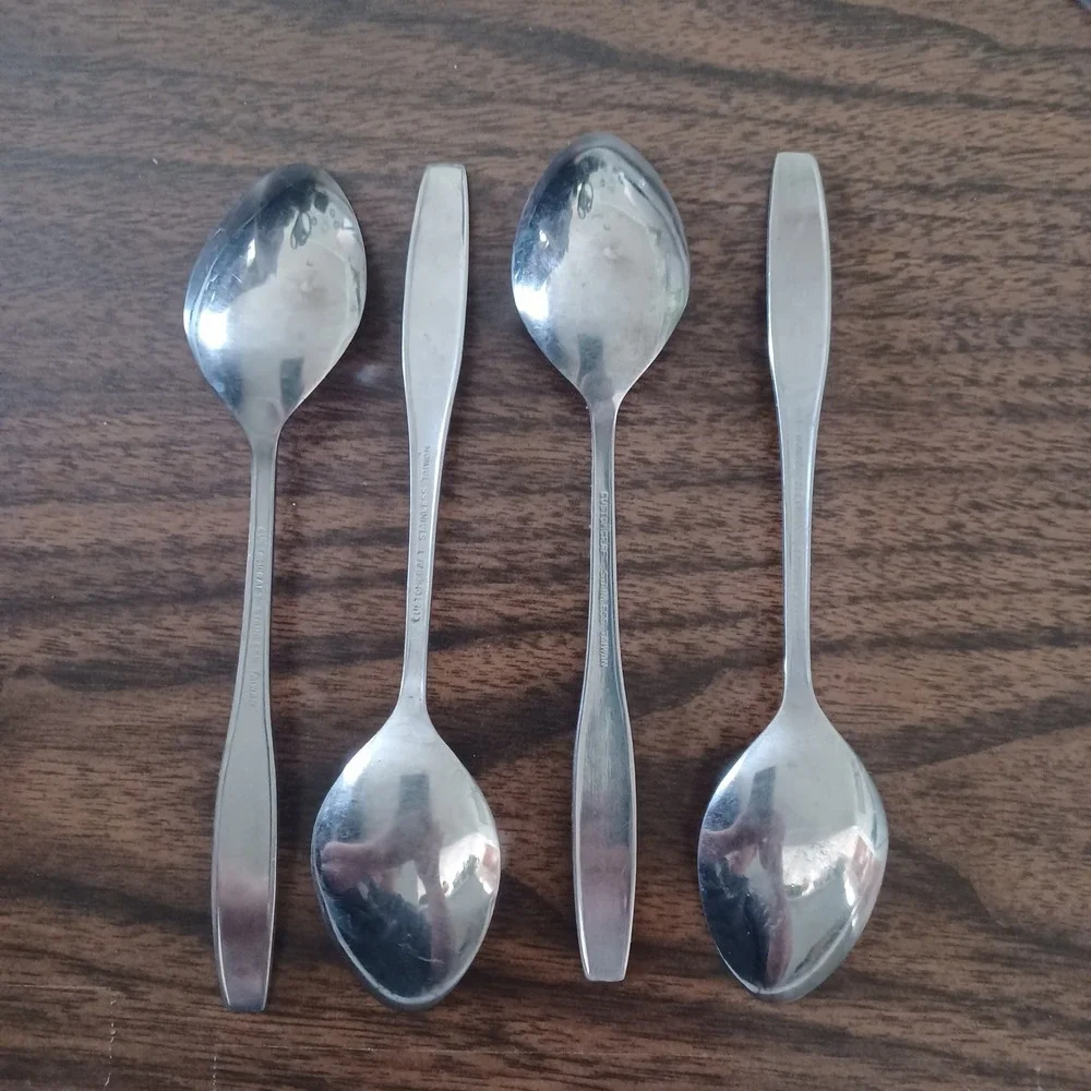 Customcraft Teaspoons Set of 4 6in Silver Floral Stainless Steel MCM Replacement